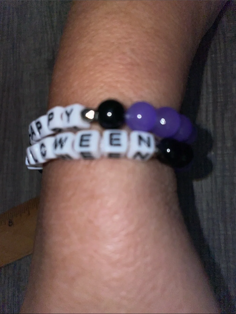 Happy Halloween Bracelets Purple and Black Glass Beads Handmade